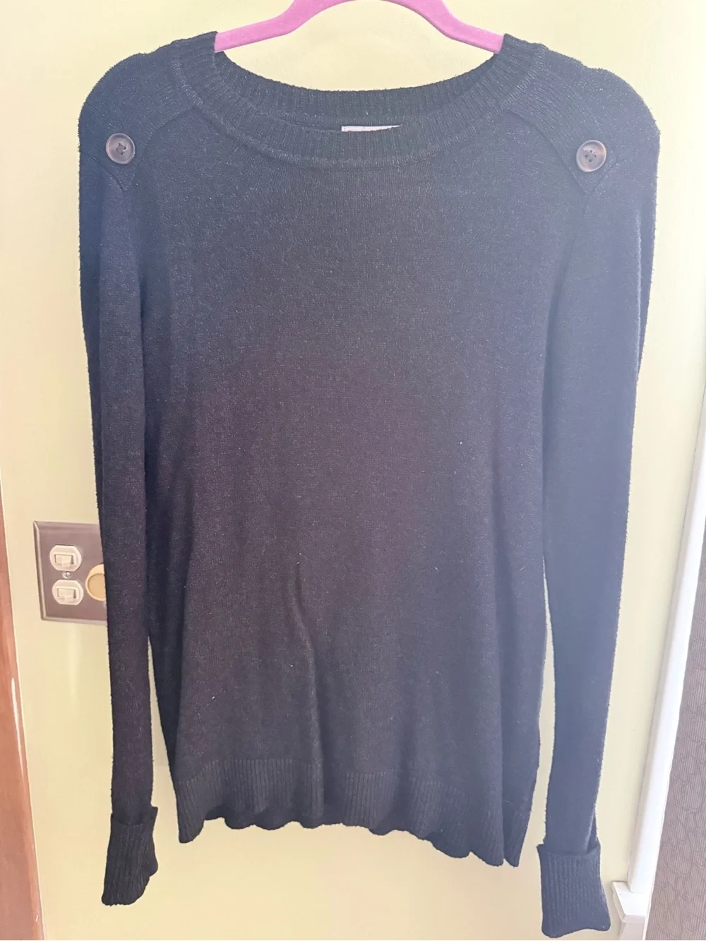 Pink Clover Black Button-Shoulder Women's Sweater